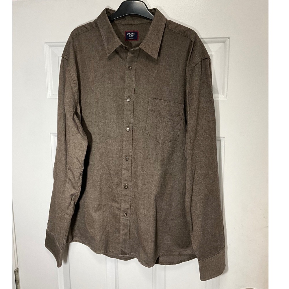 UNTUCKit Sherwood Brown Cotton Twill Button Down Shirt Mens XL Regular Fit 35722